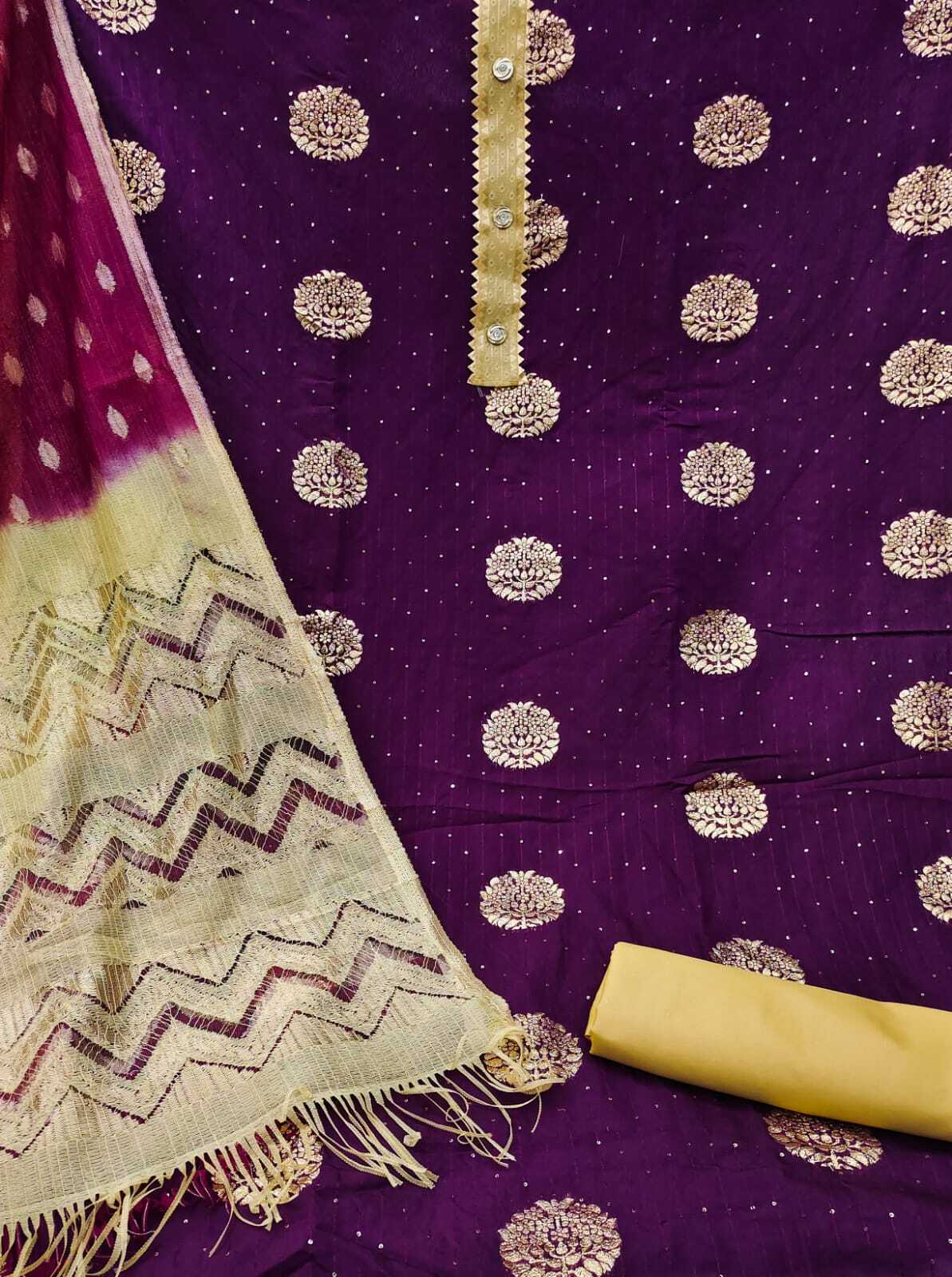 Dipati Purple Jacquard Jari Butta Dress Material