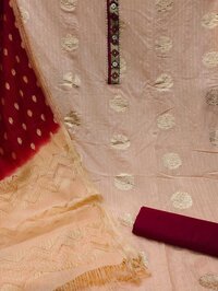 Dipati Peach Jacquard Jari Butta Dress Material