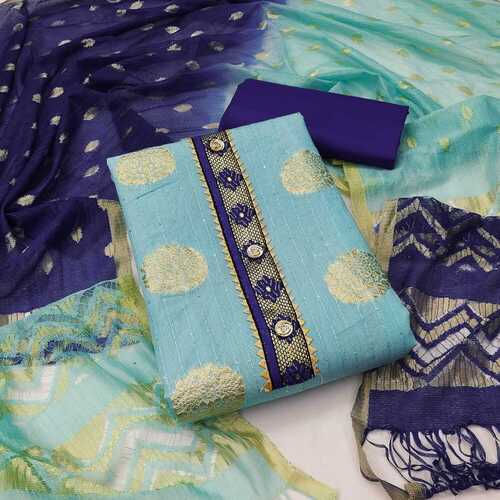Dipati Sky-Blue Jacquard Jari Butta Dress Material