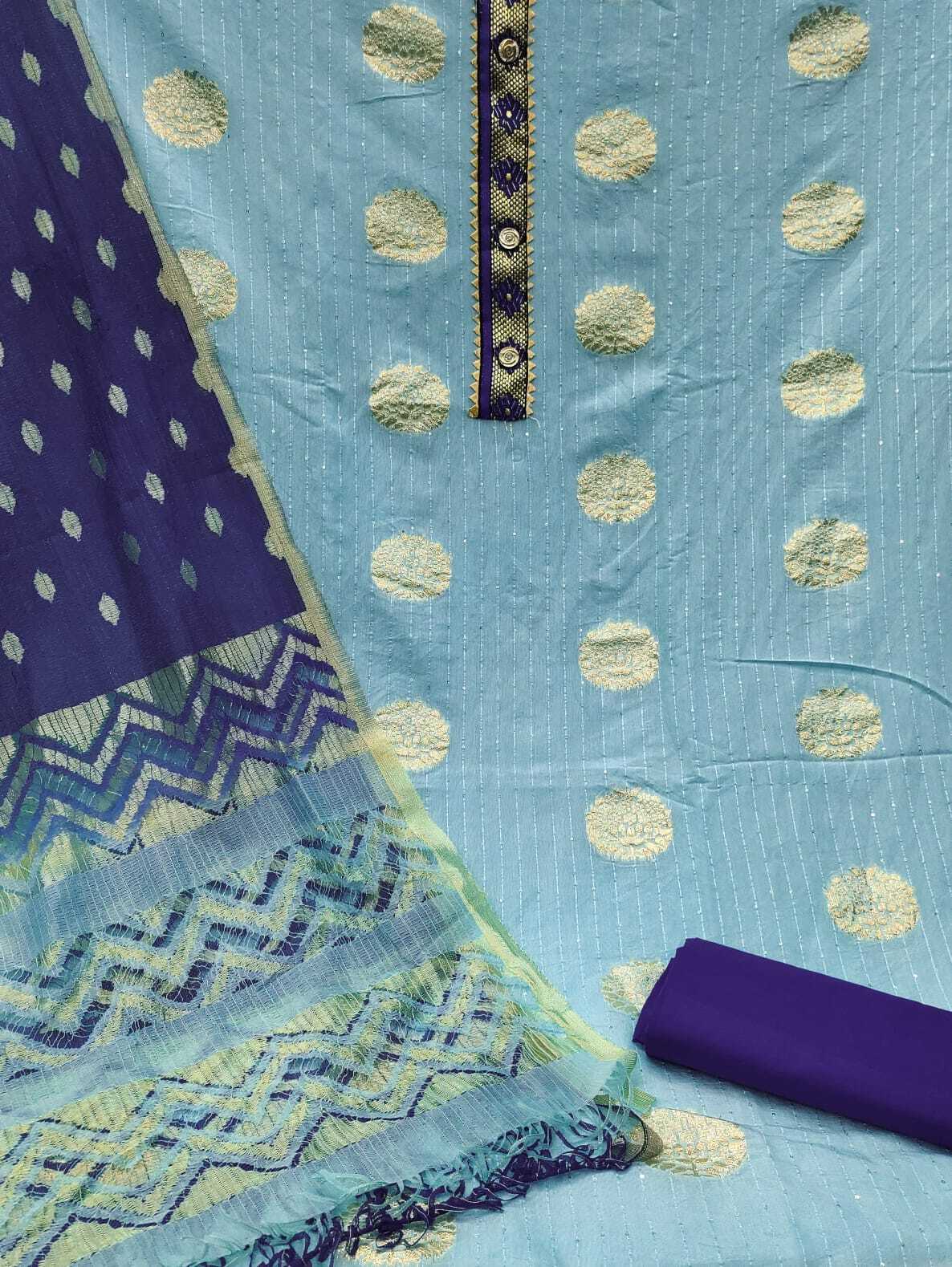 Dipati Sky-Blue Jacquard Jari Butta Dress Material