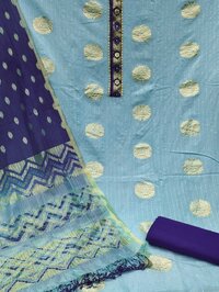 Dipati Sky-Blue Jacquard Jari Butta Dress Material