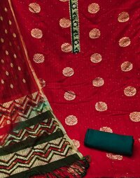 Dipati Red Jacquard Jari Butta Dress Material