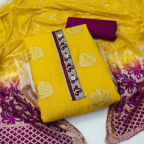Dipati Yellow Jacquard Jari Butta Dress Material