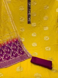 Dipati Yellow Jacquard Jari Butta Dress Material