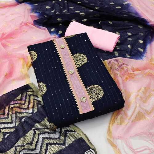 Dipati Navy Blue Jacquard Jari Butta Dress Material