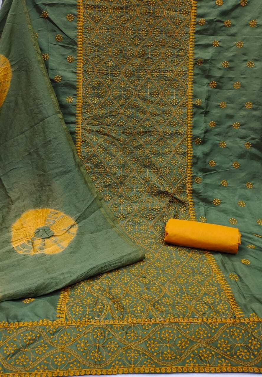 Nirali Green Coco Silk Dress Material