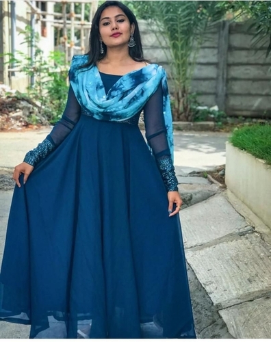 Women Fox Georgette And Sequence Embroidery With Full Lining Kurtis