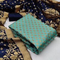 Women Banarasi Heavy Silk Dress Materials - 5m Length, 44" Width, Teal Color | Durable Fabric, Elegant Design, Soft Texture, Luxurious Feel, Unique Style, Vibrant Colors