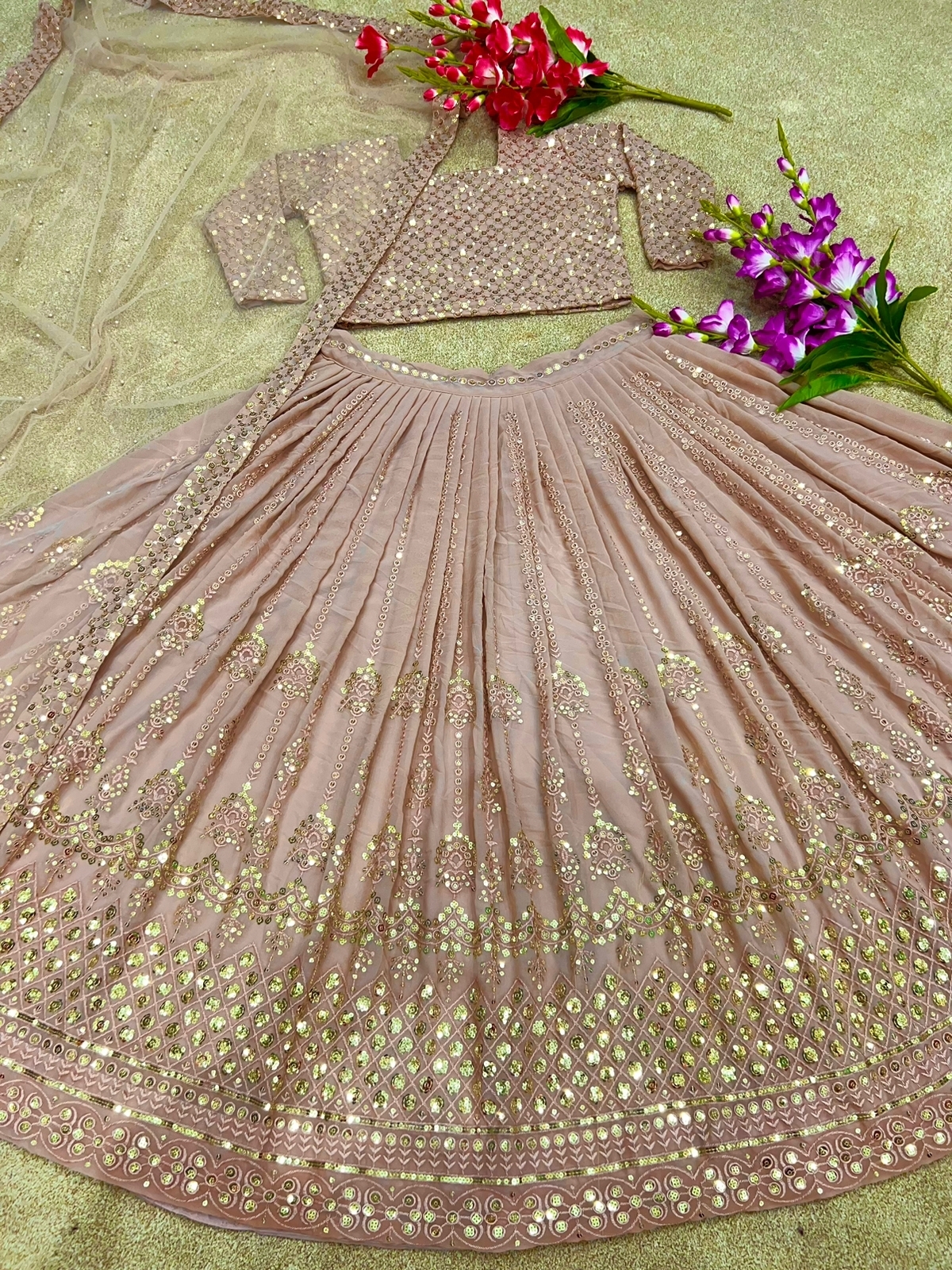 Women Heavy Net With Rivet Moti Work Designer Lehenga Choli