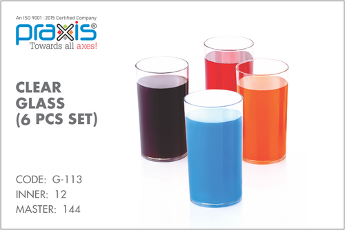 PLASTIC REUSABLE CLEAR GLASS 6 PCS SET