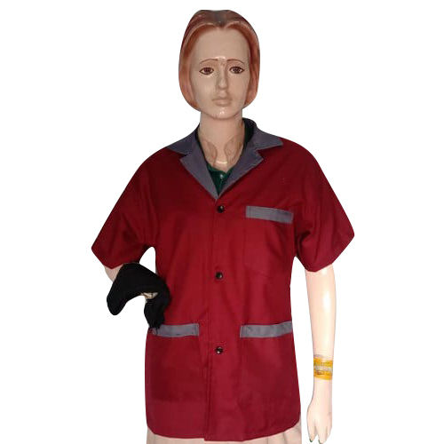 Cotton Maroon With Grey Half Sleeve Unisex Salon Uniform