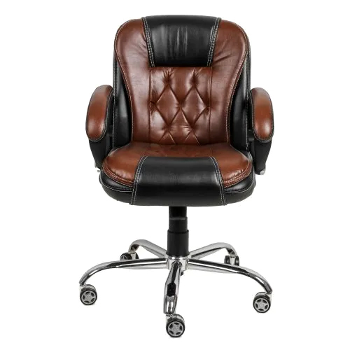 Ergonomic Double Cushion Office Chair - Leatherette Black and Brown | Durable Eco-Friendly Smooth Finish