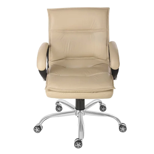 Mid Back Executive Chair - Leatherette, Cream Color | Durable, Eco-Friendly, Chrome Finish, Soft Foam Cushioning, Smooth Mobility with Castor Wheels