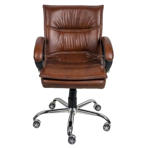Leatherette Brown Low Back Office Chair