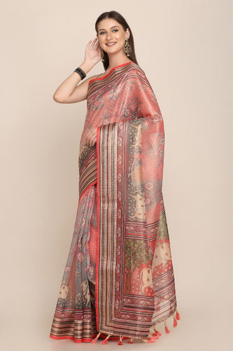 Ikkat Pattern Digital printed Saree