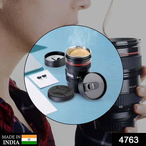 Black Plastic Camera Lens Stainless Steel Coffee Mug