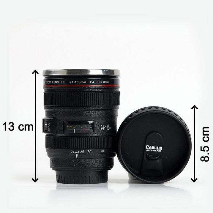 PLASTIC CAMERA LENS STAINLESS STEEL COFFEE MUG