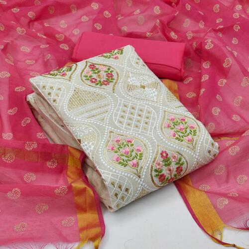 Tiya Pink Khadi Cotton Dress Material
