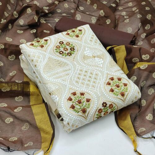 Tiya Brown Khadi Cotton Dress Material