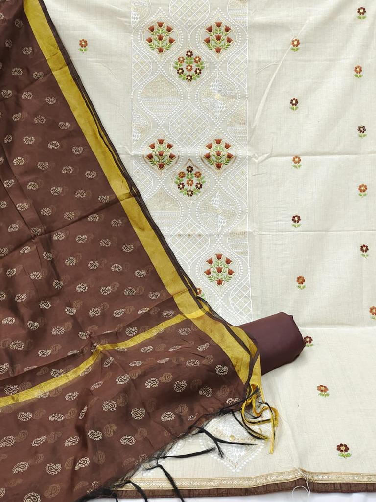Tiya Brown Khadi Cotton Dress Material
