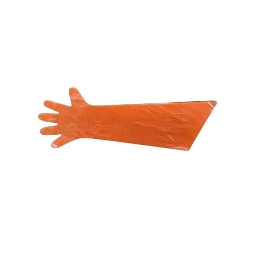 Plain Full Length Vet Hand Gloves Orange 35 Inch Pack Of 100 Pcs