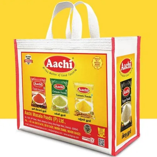 Printed Loop Handle Canvas Carry Bag - Medium Size, White Color | Customizable Design, Durable Canvas Material, Convenient Handles