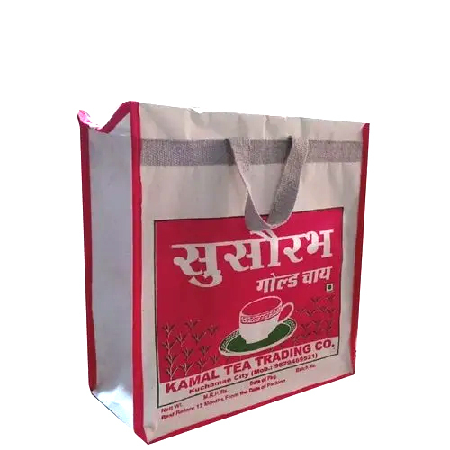 5 Kg Printed Tea Packaging Carry Bag - Cotton Fabric, Medium Size, White Color | Customized Design, Zipper Closure, Durable Handles