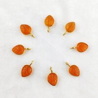 Leaf Carving Carnelian 10x8mm Gold Vermeil Silver Bezel Set Pendant