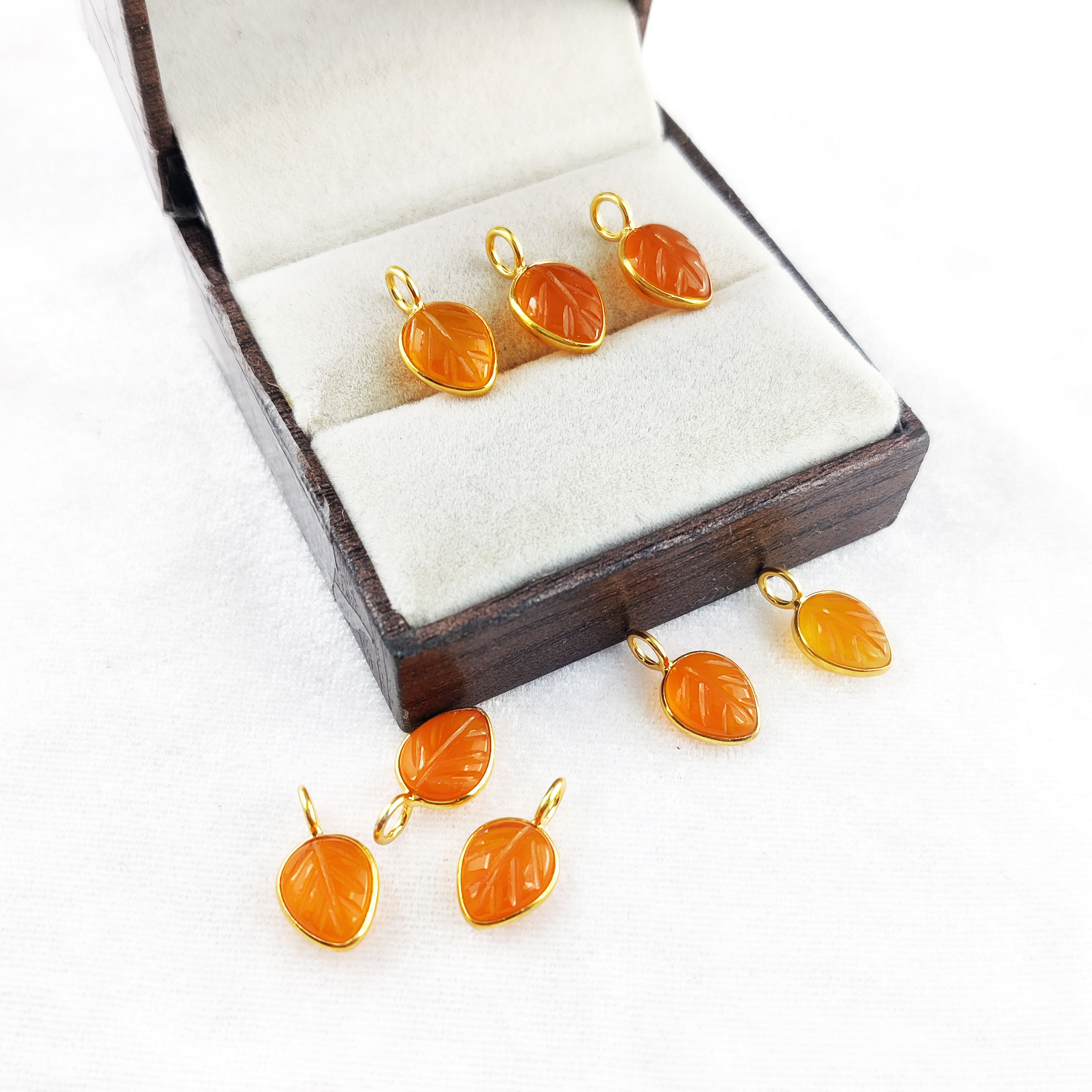 Leaf Carving Carnelian 10x8mm Gold Vermeil Silver Bezel Set Pendant