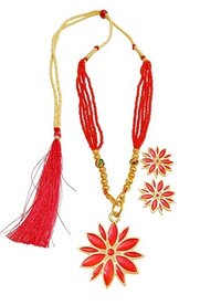 Assamese Traditional Jewellery - Gold Plated On Copper, Free Size | Handmade Necklace Set, Pearl Accents, Perfect For Weddings And Engagements