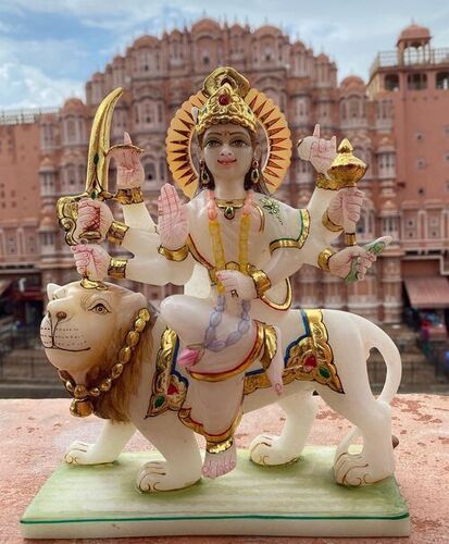 Marble Durga Mata With Loin Statue