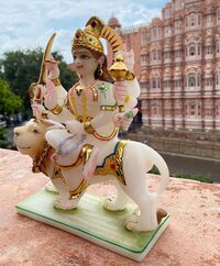 Marble Durga Mata With Loin Statue
