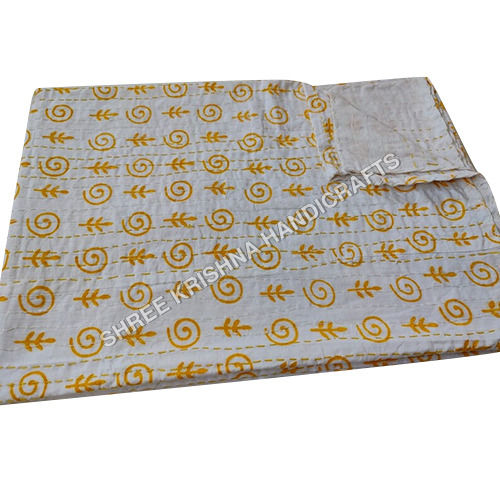 Handblock Yellow Indian Kantha Quilt