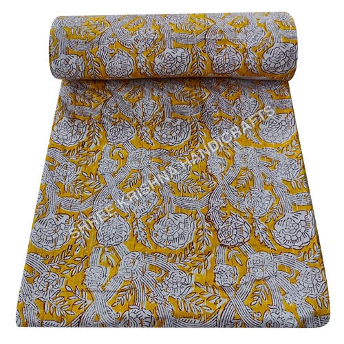 Handblock Indian Yellow Kantha Quilt