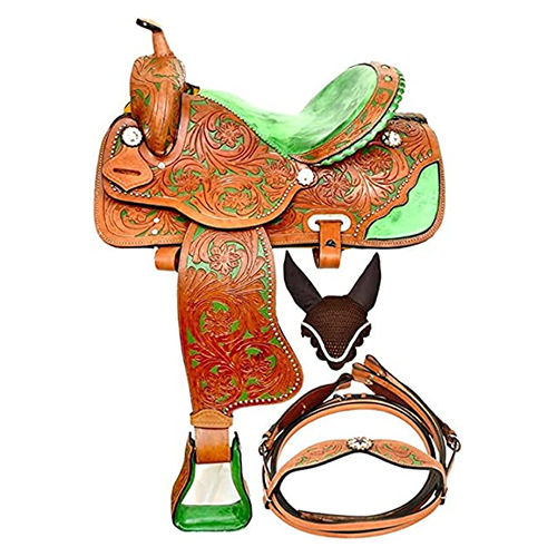 Brown And Green Premium Leather Western Horse Saddle