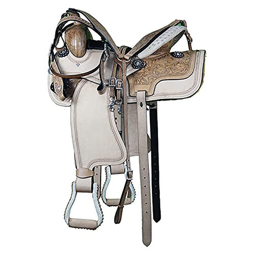 Gray Western Barrel Premium Tooling Leather Horse Saddle