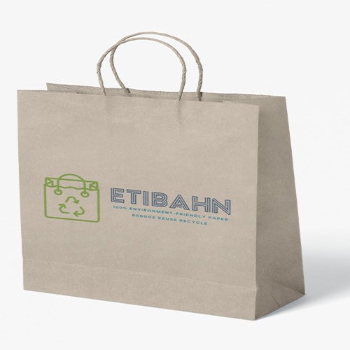 Printed Brown Kraft Paper Bag - Kraft Paper Flexiloop Handle | Eco-Friendly Design for Sustainable Packaging Solutions