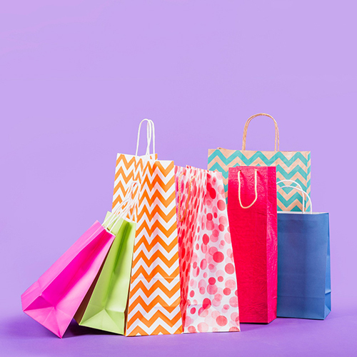 Multi-Coloured Paper Bag - Coated Paper, 12x16 Inches, Assorted Colors - Disposable, Recyclable with Flexiloop Handle