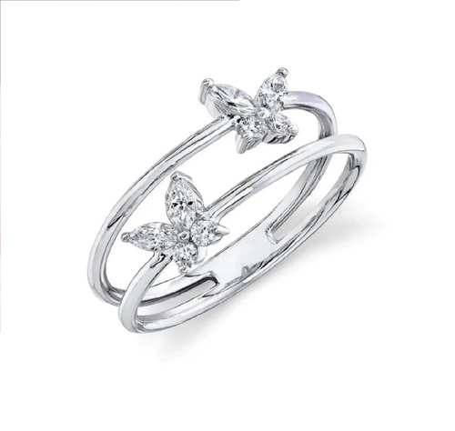 Butterfly Ring In Natural Diamond 14K White Gold Marquise And Round Shape For Womens Diamond Carat Weight: 0.80 Carat