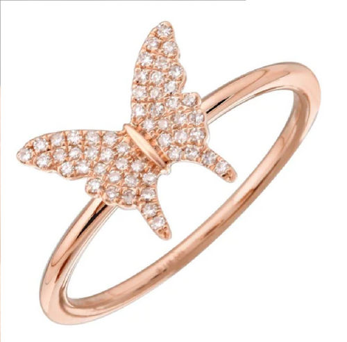 Round Natural Diamond Butterfly Ring In 10K Rose Gold 0.50 Ct For Women Diamond Clarity: Si2