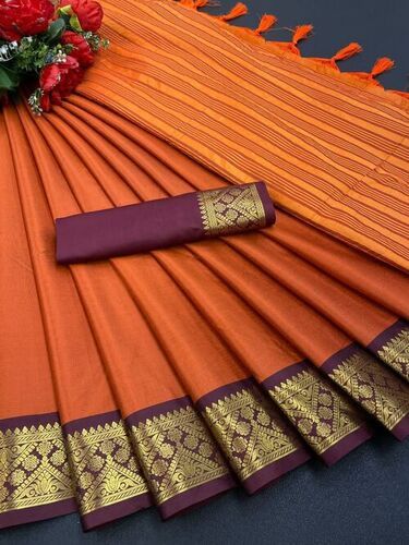 Casual Dixa Orange Cotton Silk Saree