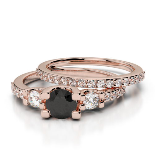 Bridal set Diamond Engagement Rings In black and Lab Grown Diamonds 14k Rose Gold 2 CT