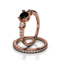 Bridal set Diamond Engagement Rings In black and Lab Grown Diamonds 14k Rose Gold 2 CT