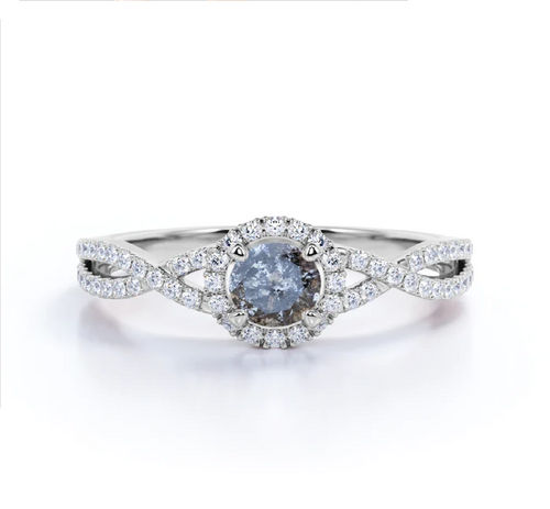 Halo Diamond Engagement Ring In Salt And Pepper Diamonds 14k White Gold 1 Ct Diamond Clarity: Si2