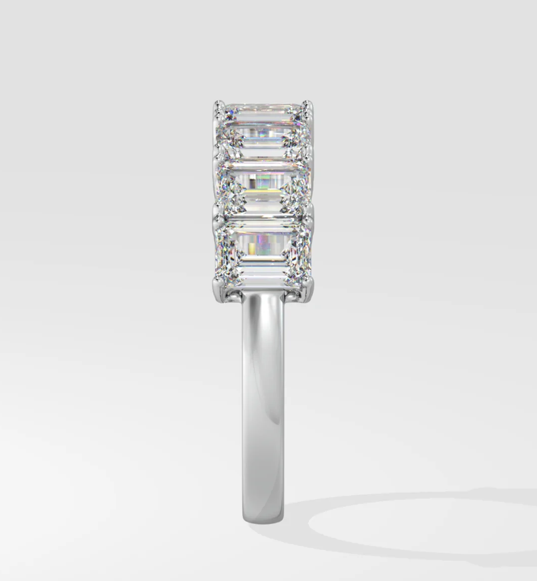 Emerald Cut Half Eternity Diamond Bands In Moissanites 14k White Gold 2.10 CT