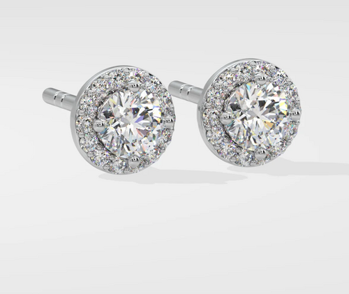 Halo Diamond Stud Earrings In Lab Grown Diamond 10k White Gold 1.25 CT For Women