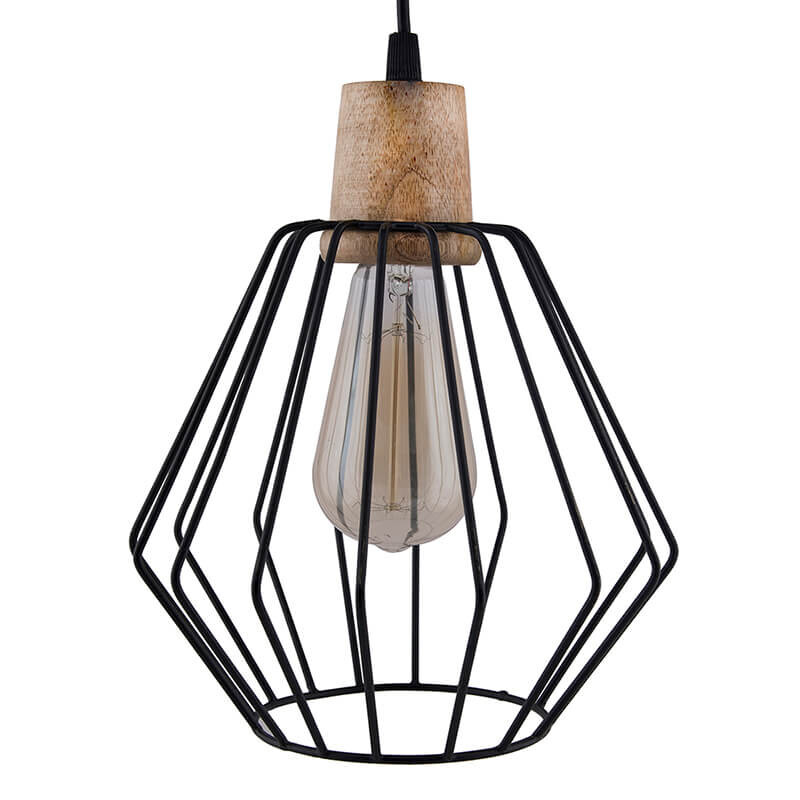 black metal cubist cage wood art pendant hanging ceiling lights vintage light