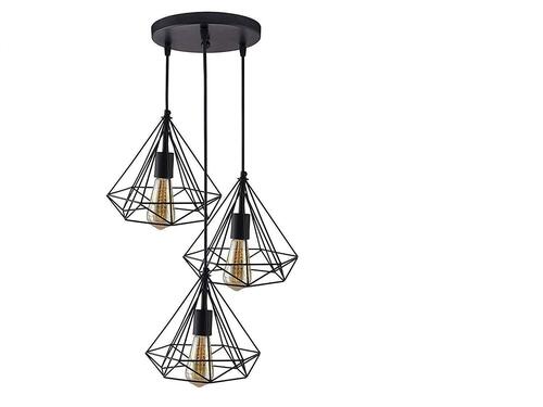 3 Light Metal Hanging Pendant Light  Round Cluster Chandelier Hanging Pendant Light With Braided Cord Bulb Not Included