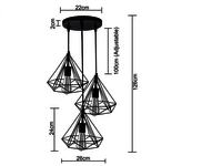 3 Light Metal Hanging Pendant Light  Round Cluster Chandelier Hanging Pendant Light With Braided Cord Bulb Not Included