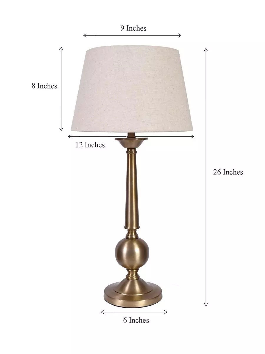 Brass antique gold table lamp with 12 inches off white lamp shade